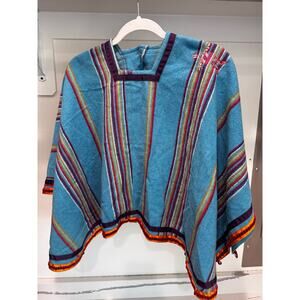 Tartin de Chocolat Girls Turquoise Multicolor Stripe Poncho Cape Size 6 yrs